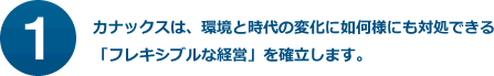 カナックスは、環境と時代の変化に如何様にも対処できる「フレキシブルな経営」を確立します。